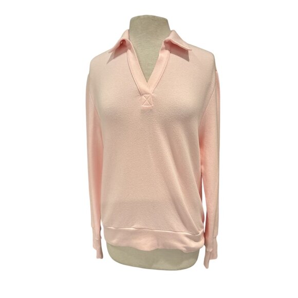 Womens Chrldr Cheerleader Pink Collared Long Sleeve Lightweight Pullover Sweater - Picture 1 of 10